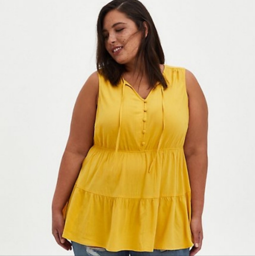 Torrid Mustard Textured Tiered Tank Top